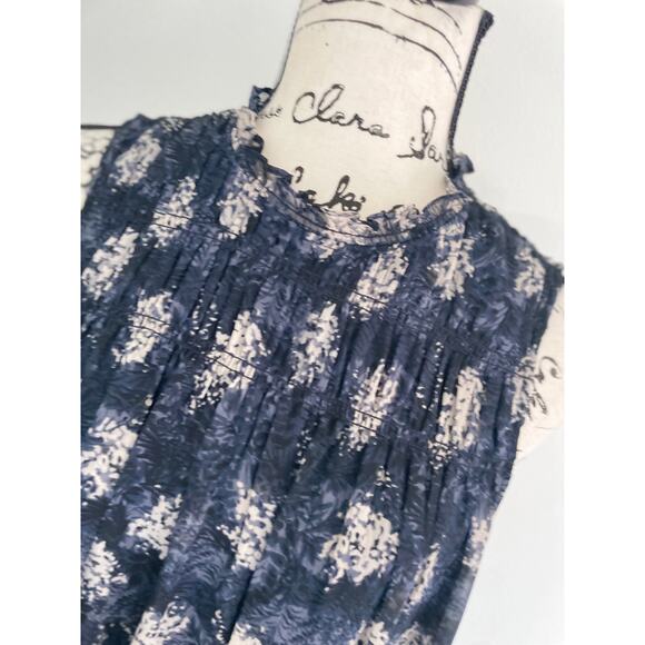 JOIE BALTIC MIDI DRESS BLACK/GRAY FLORAL FLOWY SMOCKED LACE SZ S RUFFLE NECK - Picture 15 of 16
